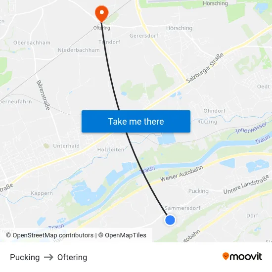 Pucking to Oftering map