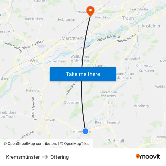 Kremsmünster to Oftering map