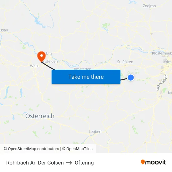 Rohrbach An Der Gölsen to Oftering map