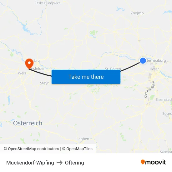 Muckendorf-Wipfing to Oftering map