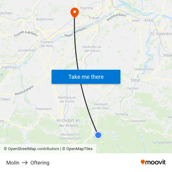 Molln to Oftering map