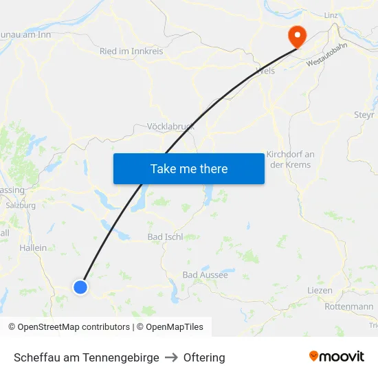 Scheffau am Tennengebirge to Oftering map