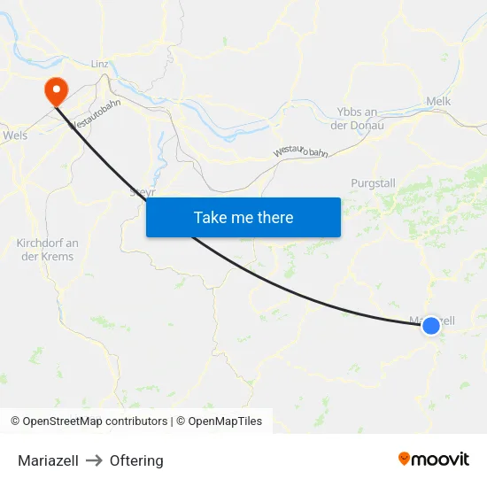 Mariazell to Oftering map