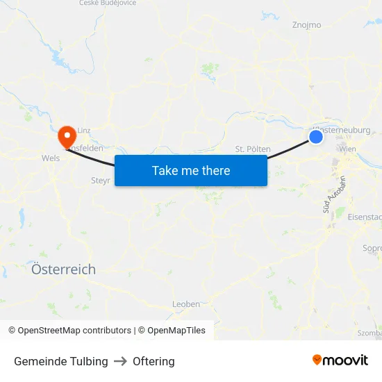 Gemeinde Tulbing to Oftering map