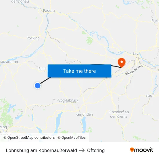 Lohnsburg am Kobernaußerwald to Oftering map