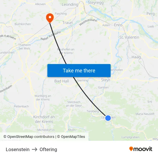 Losenstein to Oftering map
