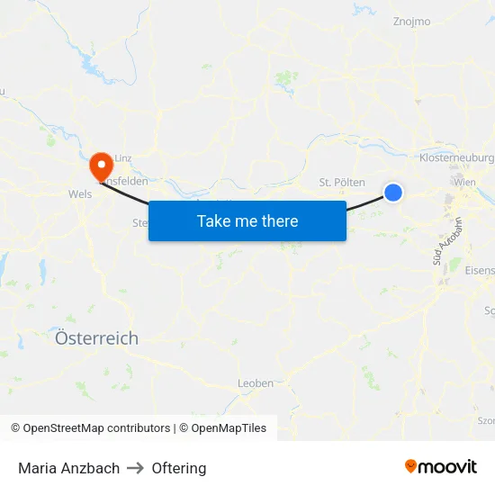 Maria Anzbach to Oftering map