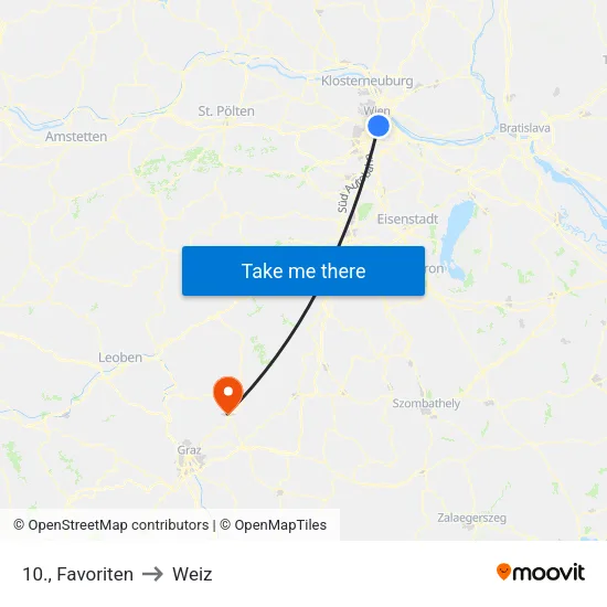 10., Favoriten to Weiz map