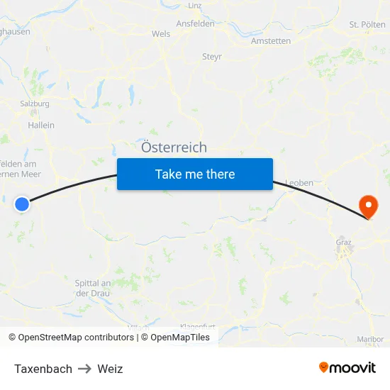 Taxenbach to Weiz map