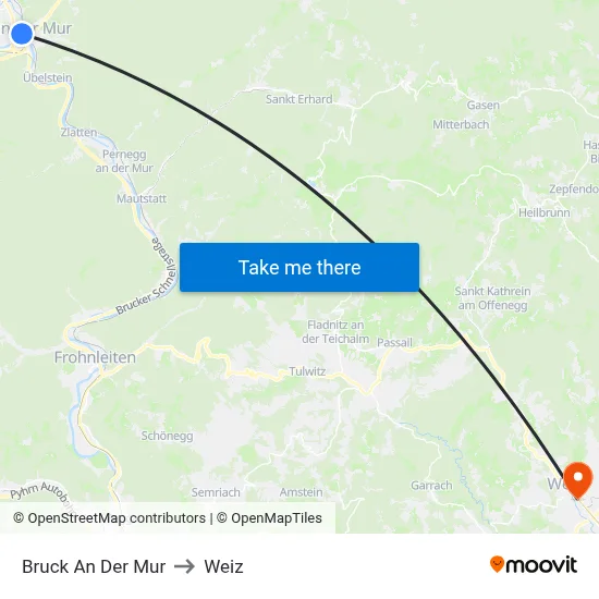 Bruck An Der Mur to Weiz map