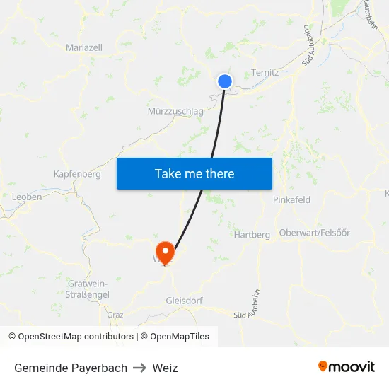 Gemeinde Payerbach to Weiz map