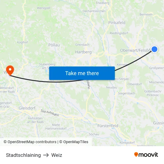 Stadtschlaining to Weiz map