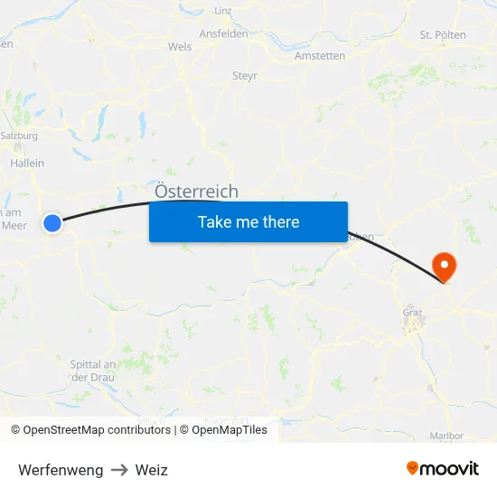 Werfenweng to Weiz map