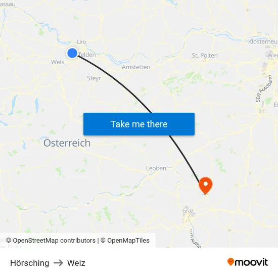 Hörsching to Weiz map