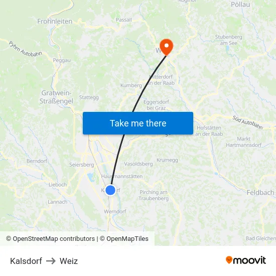 Kalsdorf to Weiz map