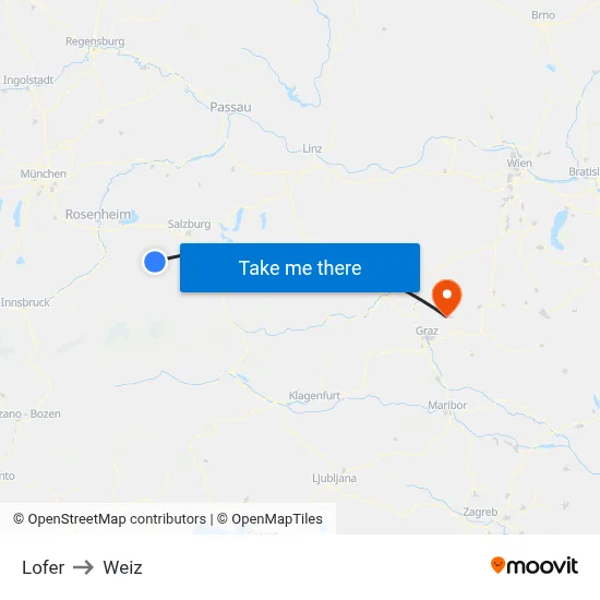 Lofer to Weiz map