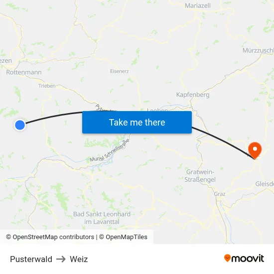 Pusterwald to Weiz map