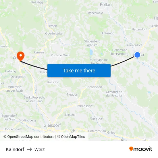 Kaindorf to Weiz map