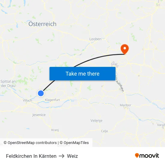 Feldkirchen In Kärnten to Weiz map