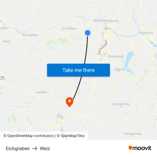 Eichgraben to Weiz map