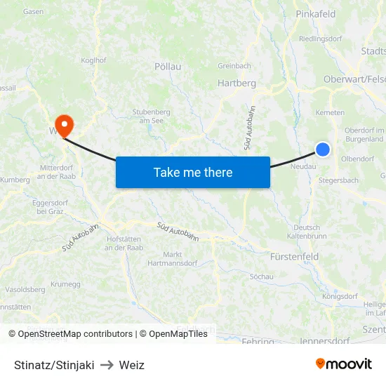 Stinatz/Stinjaki to Weiz map