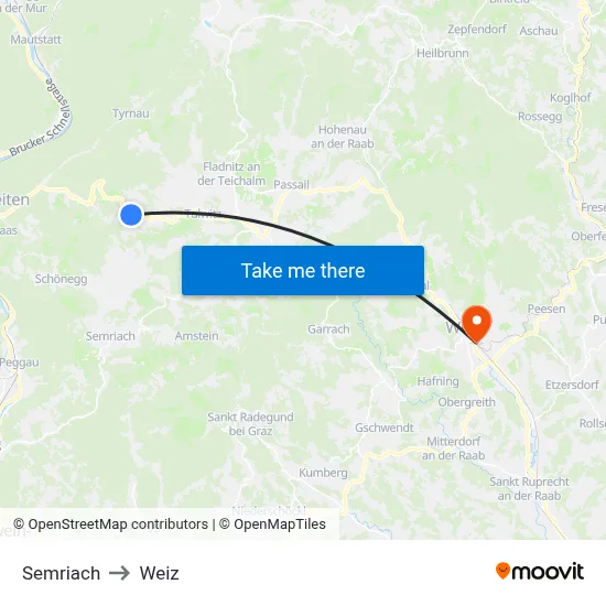 Semriach to Weiz map
