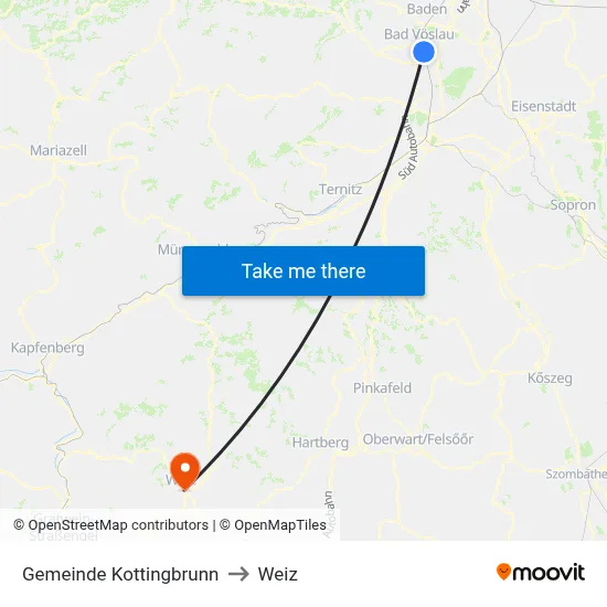 Gemeinde Kottingbrunn to Weiz map
