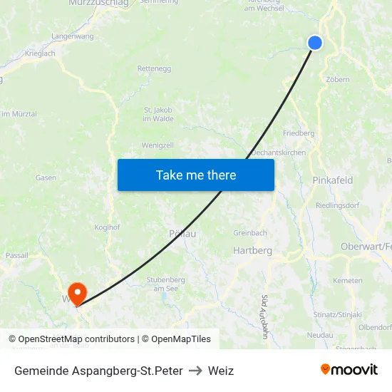 Gemeinde Aspangberg-St.Peter to Weiz map