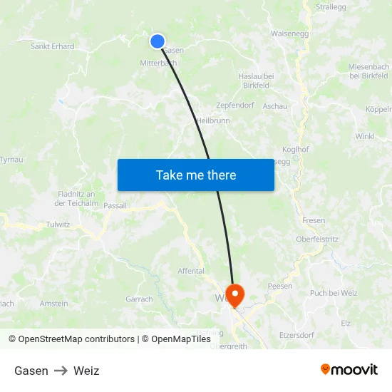 Gasen to Weiz map