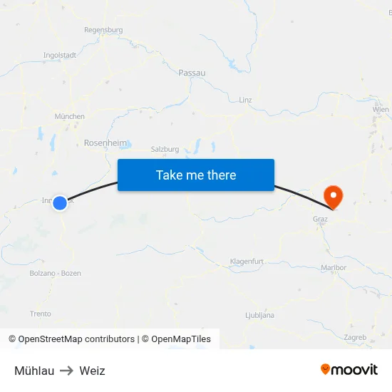 Mühlau to Weiz map