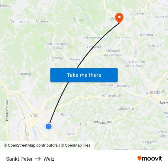 Sankt Peter to Weiz map