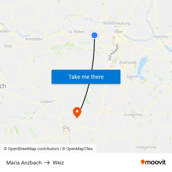 Maria Anzbach to Weiz map