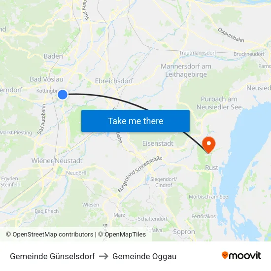 Gemeinde Günselsdorf to Gemeinde Oggau map