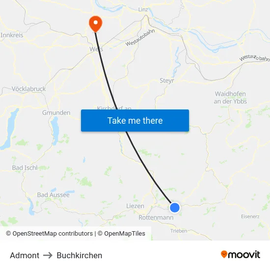 Admont to Buchkirchen map