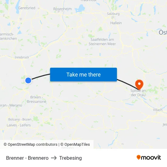 Brenner - Brennero to Trebesing map