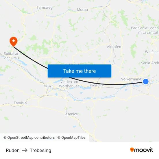 Ruden to Trebesing map