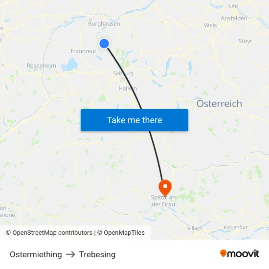 Ostermiething to Trebesing map