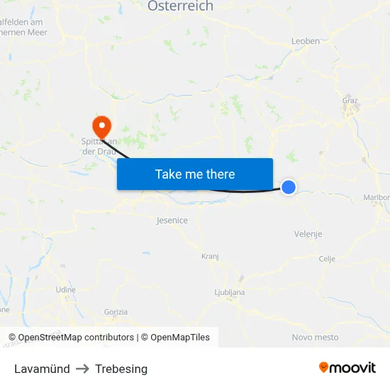 Lavamünd to Trebesing map