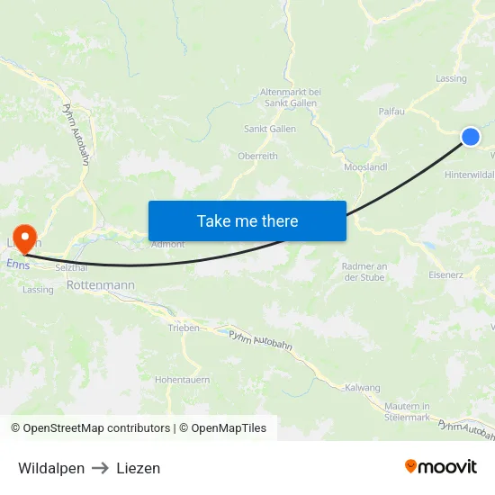 Wildalpen to Liezen map