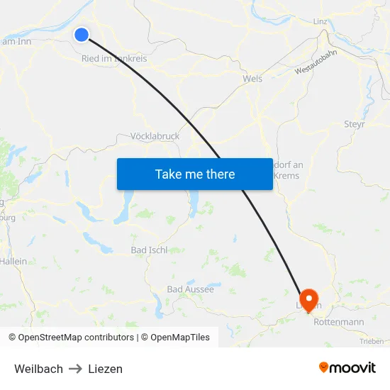 Weilbach to Liezen map