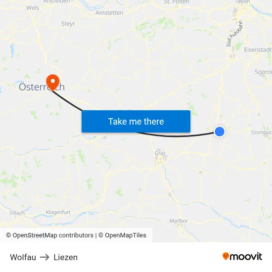 Wolfau to Liezen map