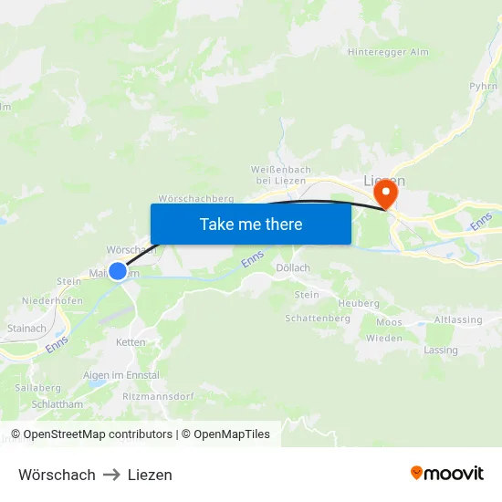 Wörschach to Liezen map
