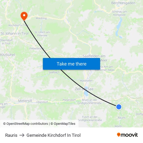Rauris to Gemeinde Kirchdorf In Tirol map