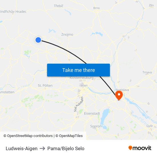 Ludweis-Aigen to Pama/Bijelo Selo map