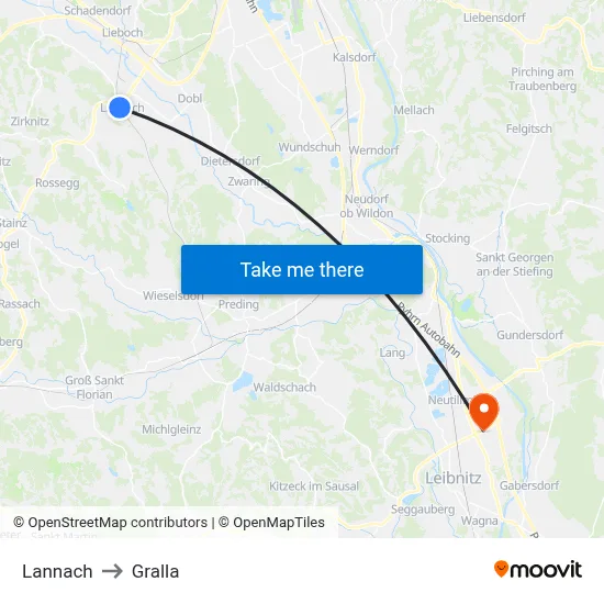 Lannach to Gralla map