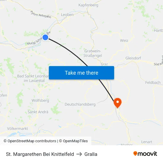 St. Margarethen Bei Knittelfeld to Gralla map