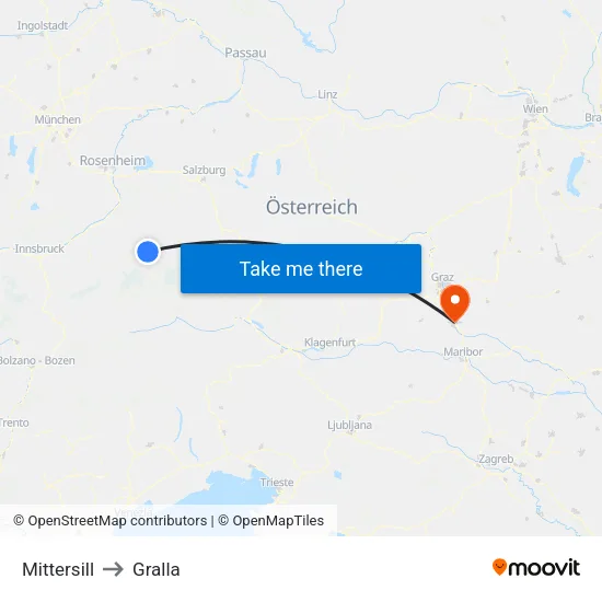 Mittersill to Gralla map