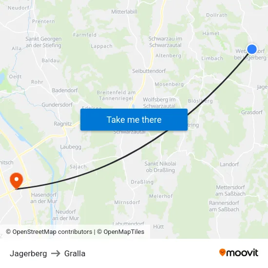 Jagerberg to Gralla map
