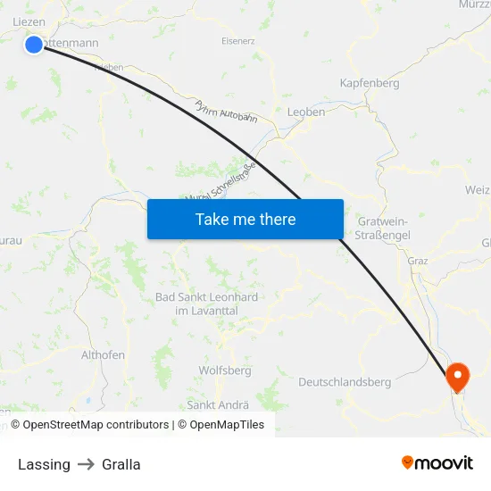 Lassing to Gralla map