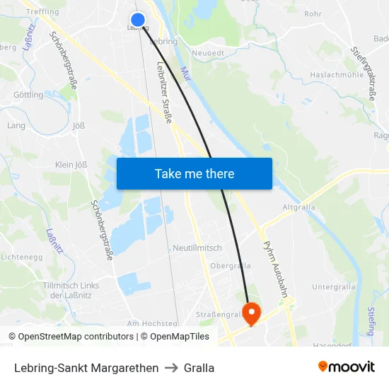 Lebring-Sankt Margarethen to Gralla map
